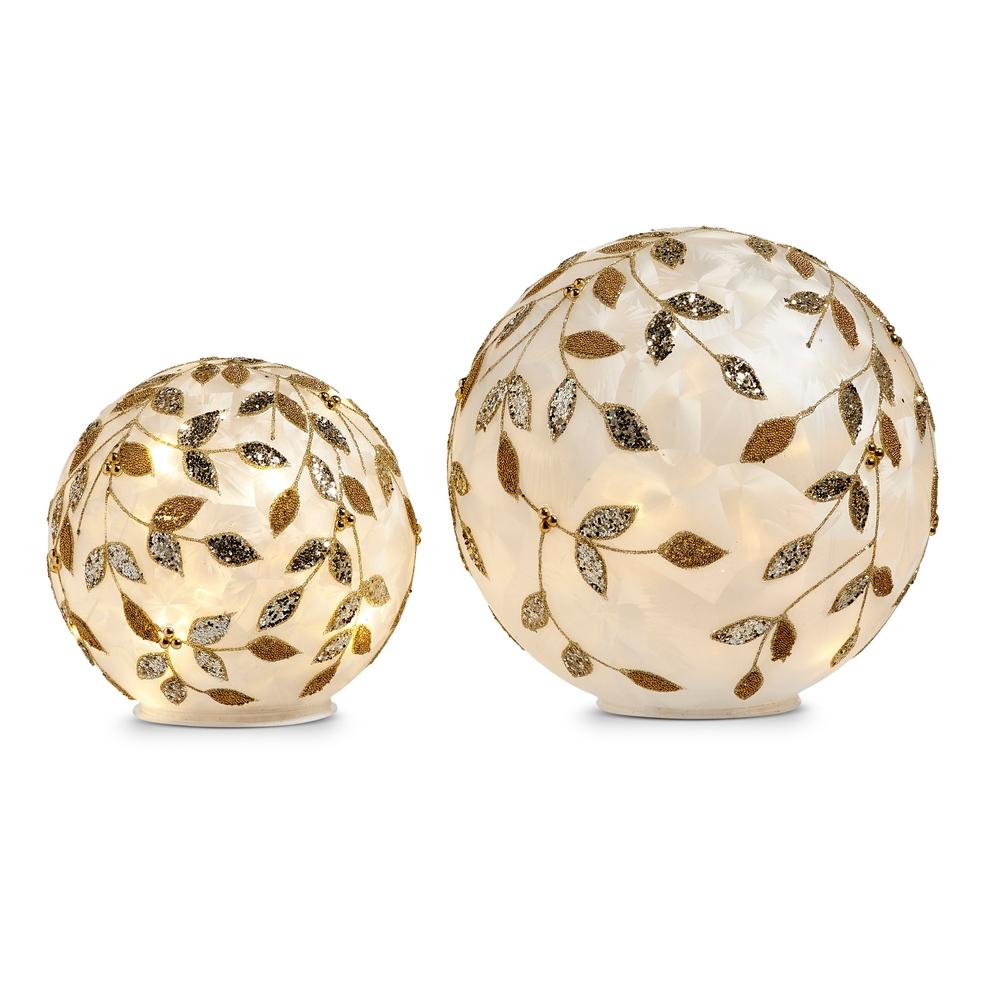 RAZ Imports *SB* 8" Lighted Champagne Leaf Balls
