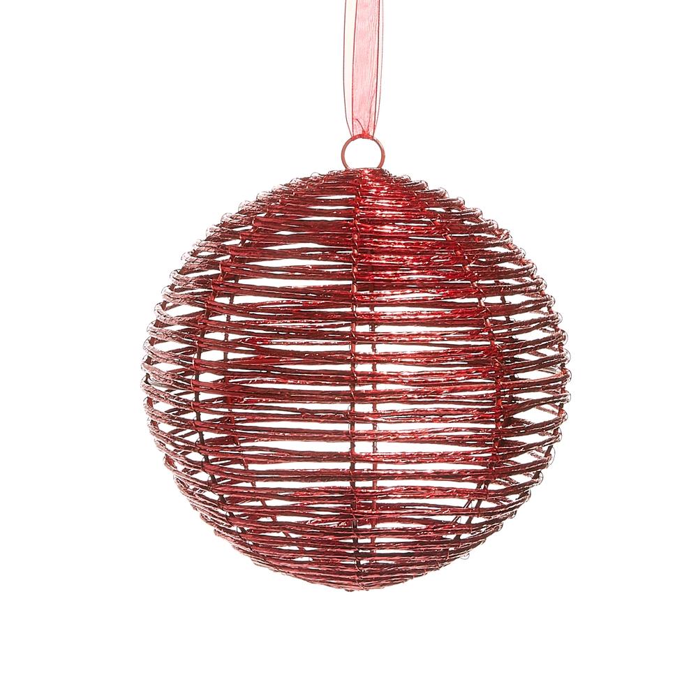 RAZ Imports *SB* 8" Red Wrapped Ball Ornament