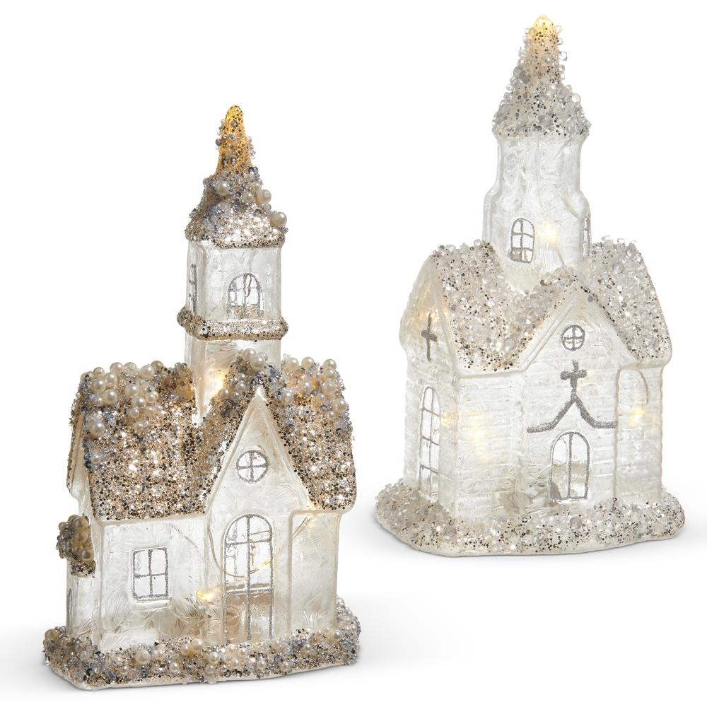 RAZ Imports *SB* 9" Glittered Lighted Church