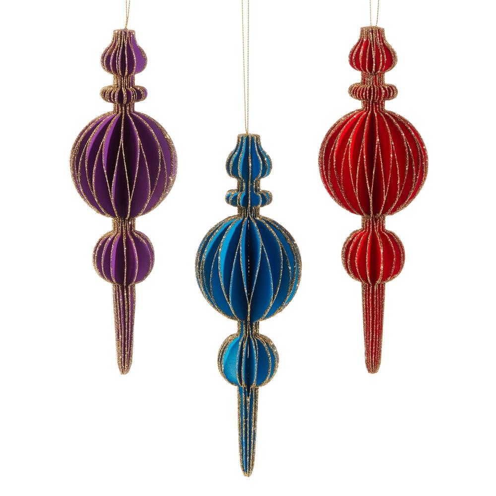 RAZ Imports *SB* 9" Jewel Tone Paper Finial Ornament