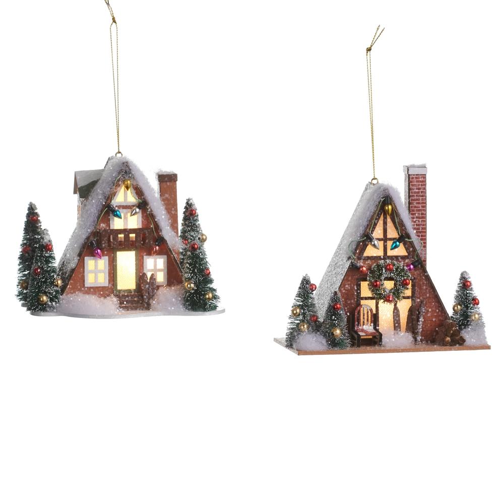 RAZ Imports Ski Lodge Lighted Ornament