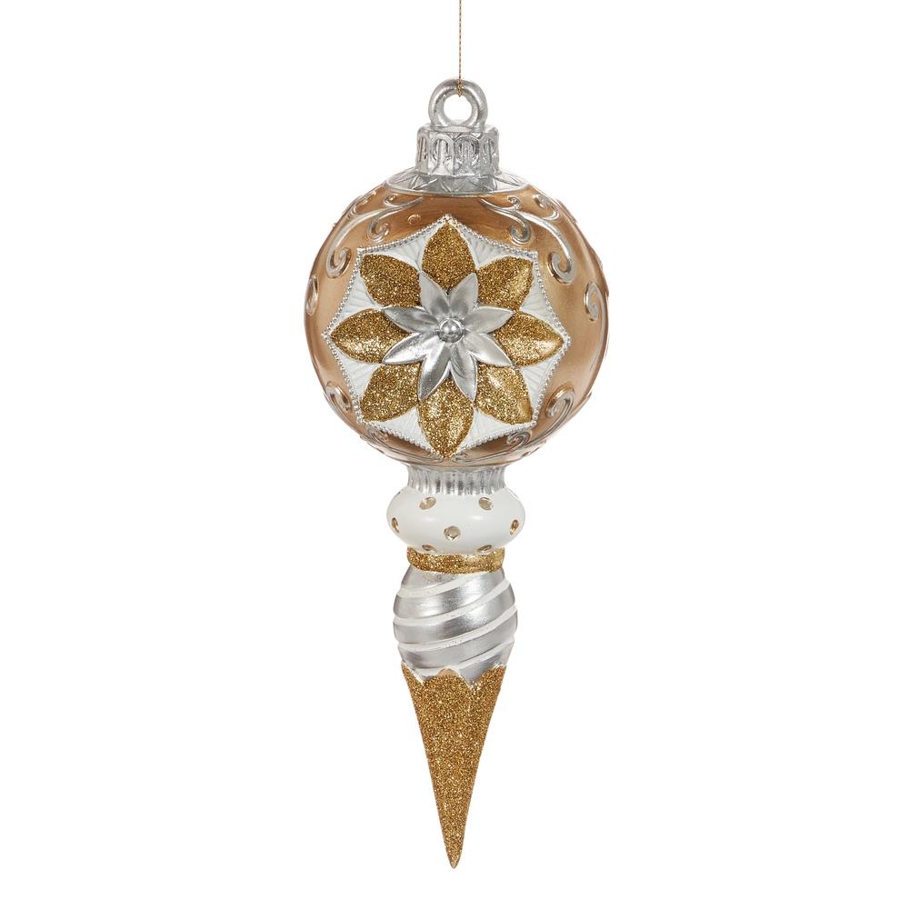 RAZ Imports *SB* 10" Gold and Silver Vintage Finial Ornament