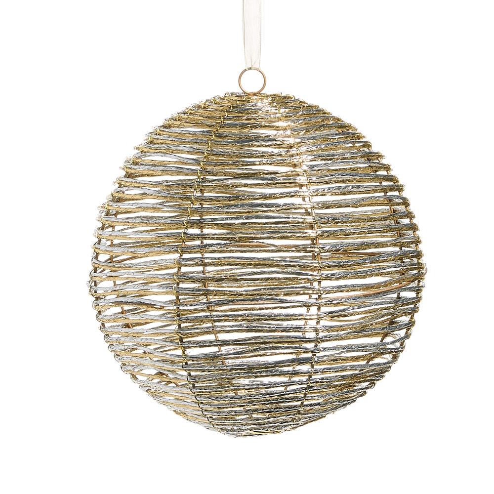RAZ Imports *SB* 10" Silver and Gold Wrapped Ball Ornament