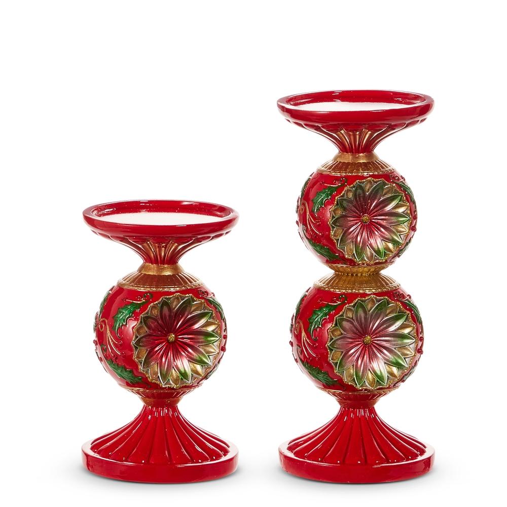 RAZ Imports *SB* 10" Vintage Red and Green Candle Holders