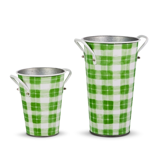 RAZ Imports *SB* 11" Green Spring Gingham Decorative Buckets