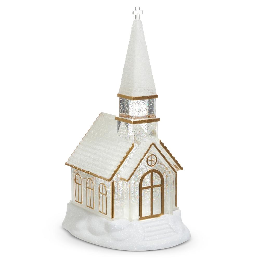 RAZ Imports *SB* 12.25" Lighted Swirling Glitter Water Church with Gold Accents