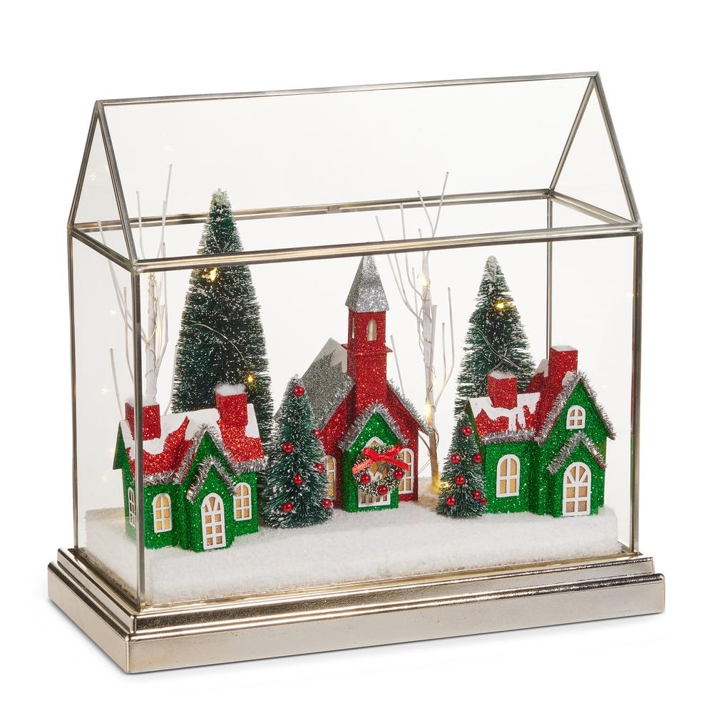 RAZ Imports *SB* 12.75" Lighted Red and Green House Terrarium