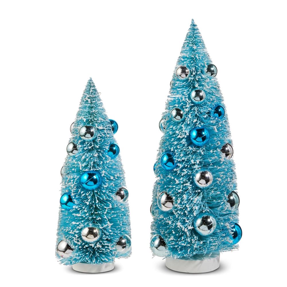 RAZ Imports *SB* 12" Bottle Brush Trees with Blue Ornaments