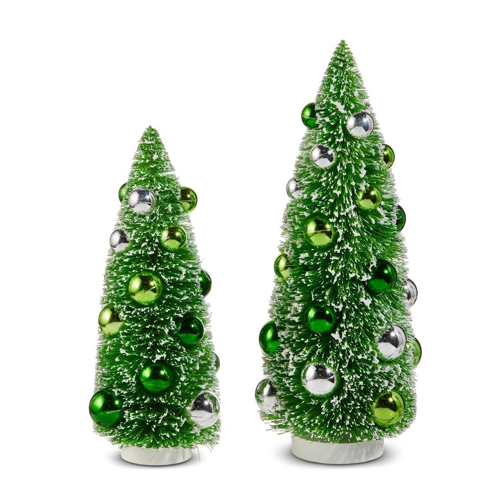RAZ Imports *SB* 12" Bottle Brush Trees with Green Ornaments