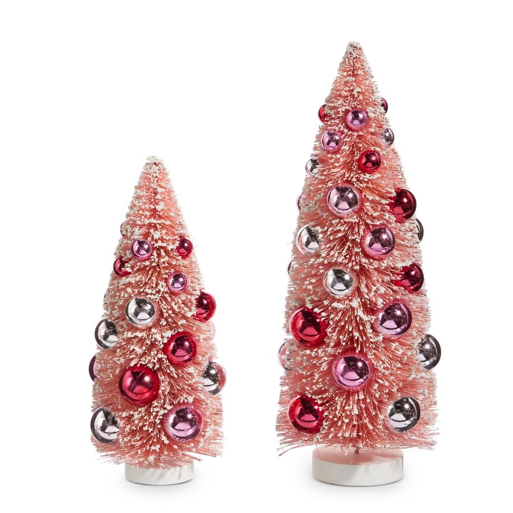 RAZ Imports *SB* 12" Bottle Brush Trees with Pink Ornaments