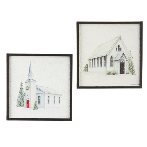 RAZ Imports *SB* 12" Church Textured Paper Framed Wall Art