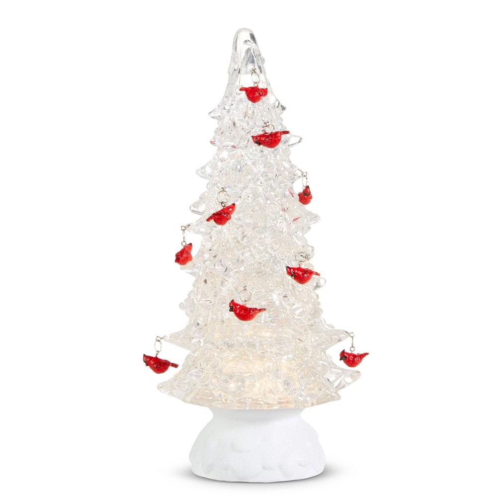 RAZ Imports *SB* 12" Lighted Tree with Cardinal Ornaments and Swirling Glitter