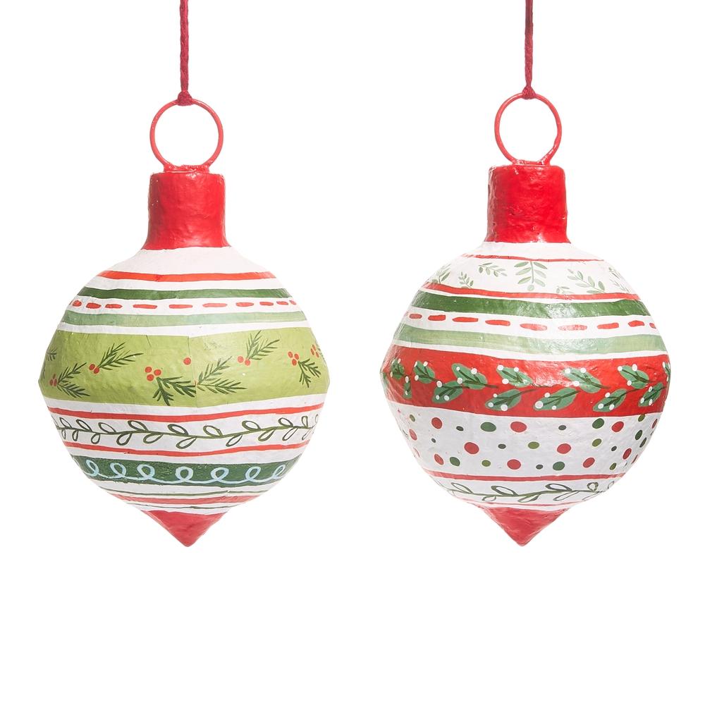 RAZ Imports *SB* 12" Pattern Christmas Paper Mache Ornament