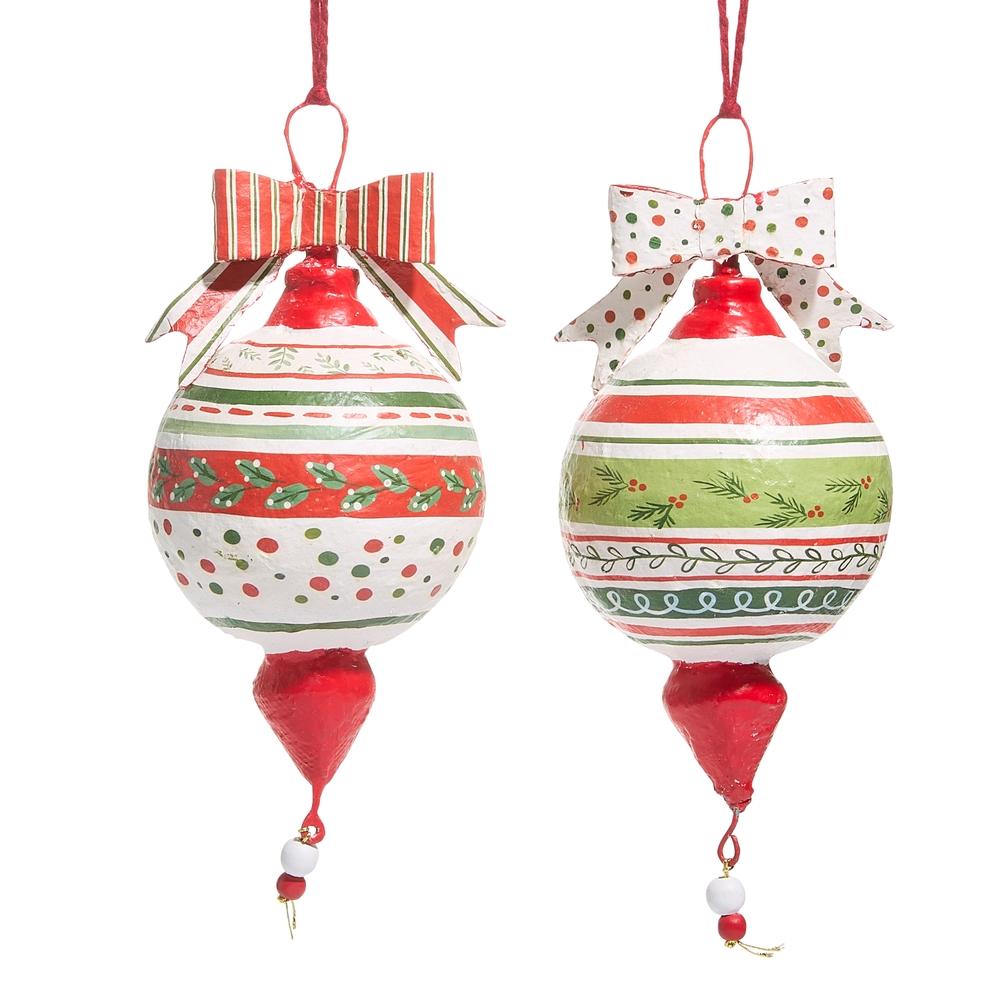 RAZ Imports *SB* 12" Pattern Christmas Paper Mache Ornament