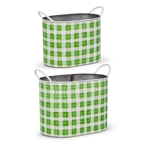 RAZ Imports *SB* 13.5" Green Spring Gingham Decorative Buckets