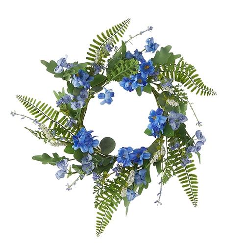 RAZ Imports *SB* 13" Floral and Fern Mini Wreath-Candle Ring