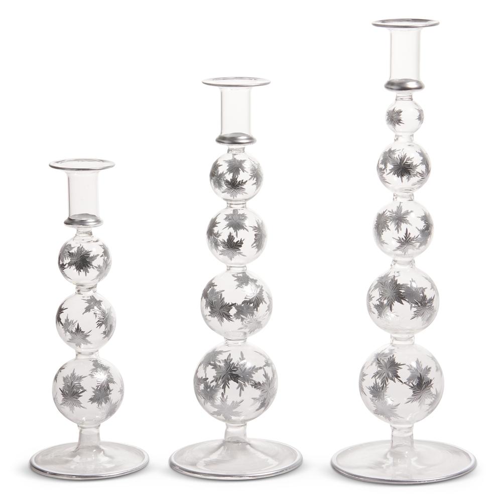 RAZ Imports *SB* 14.5" Silver Etched Snowflake Candle Sticks