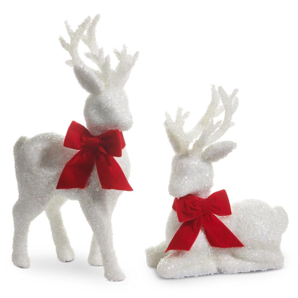 RAZ Imports *SB* 14.5" White Glitter Deer with Red Bow