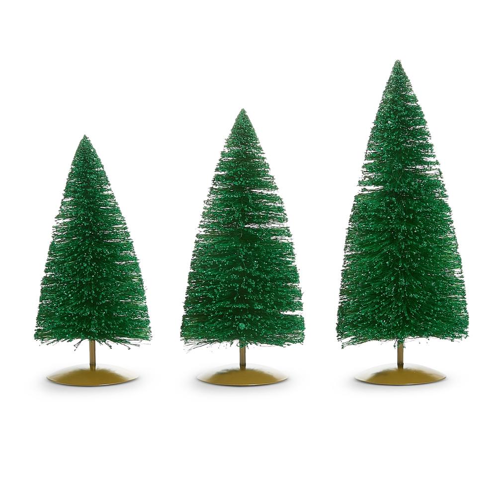 RAZ Imports *SB* 14" Green Glittered Bottle Brush Trees