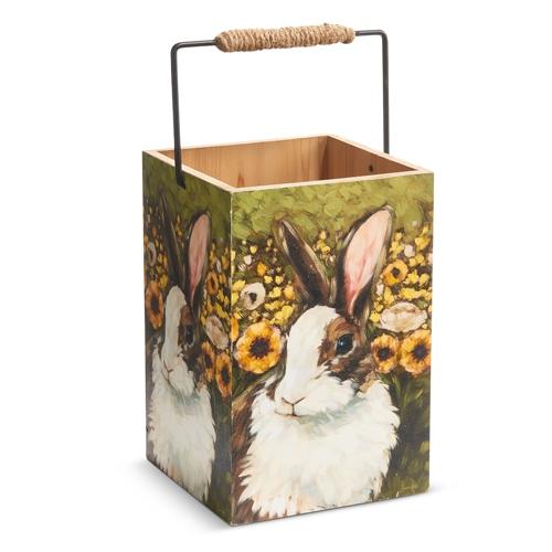 RAZ Imports *SB* 14" Rabbit and Sunflower Container with Handle