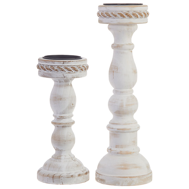 RAZ Imports *SB* 15.75" Whitewash Twisted Edge Candle Holders
