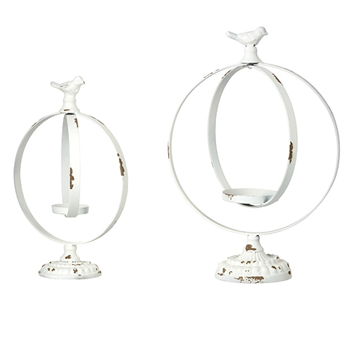 RAZ Imports *SB* 15" Distressed White Bird Finial Candle Holders