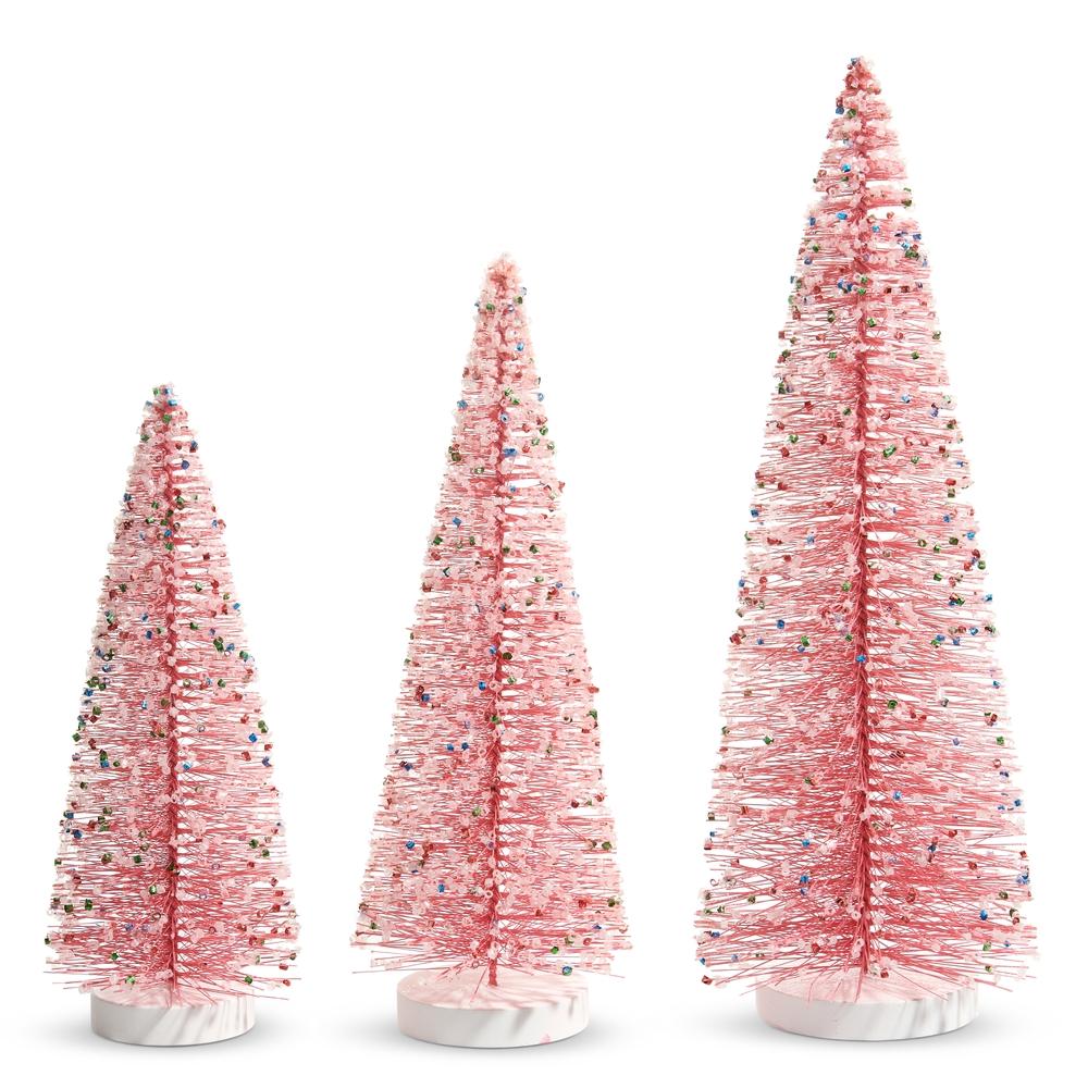 RAZ Imports *SB* 15" Pink Bottle Brush Trees with Sprinkles