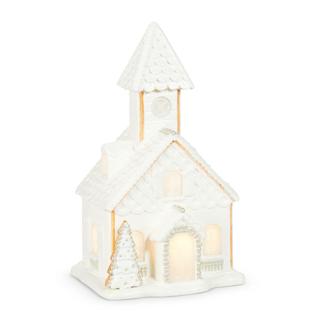 RAZ Imports *SB* 16.5" Lighted White Church with Pearls