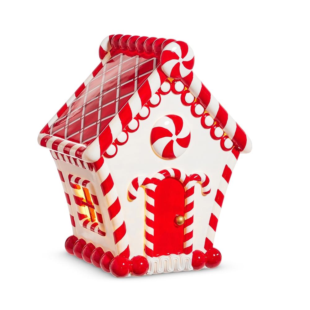 RAZ Imports *SB* 16" Lighted Red White Peppermint Gingerbread House