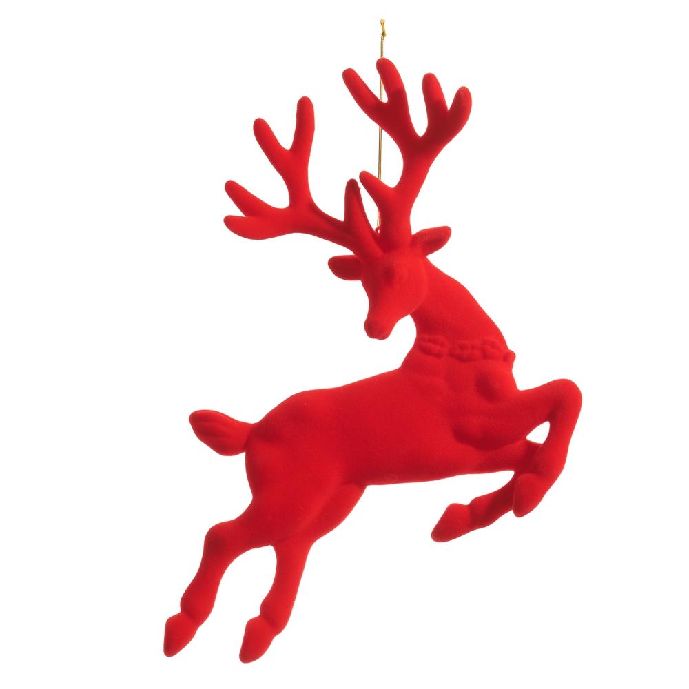 RAZ Imports *SB* 17.5" Red Flocked Leaping Deer Ornament