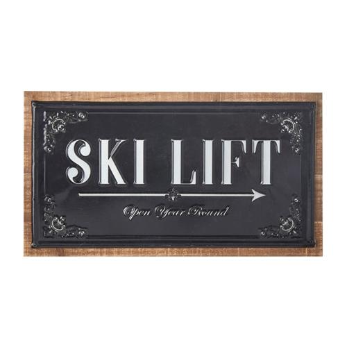 RAZ Imports *SB* 17.75" Ski Lift Embossed Metal with Wood Wall Art