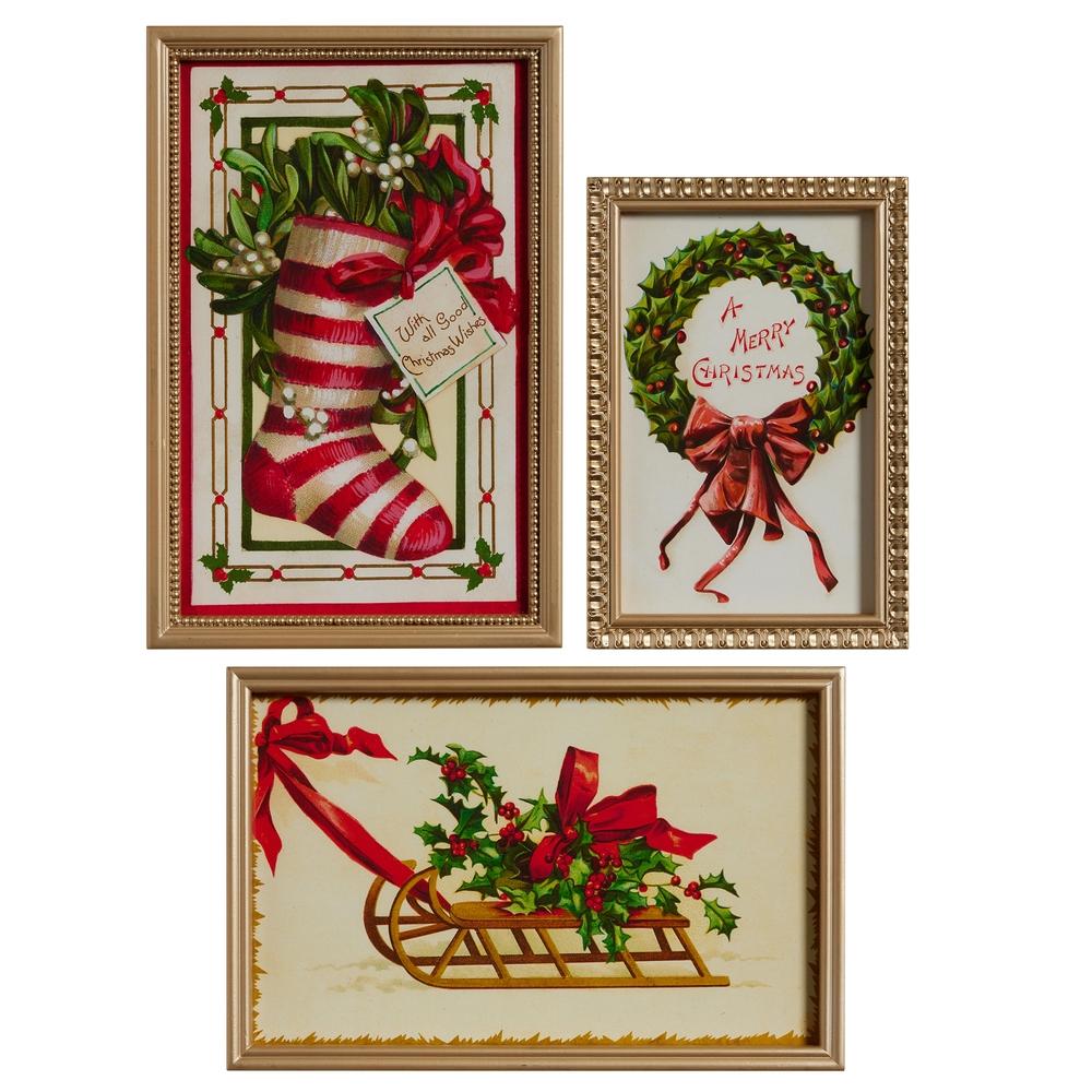 RAZ Imports *SB* 18" Vintage Christmas Wishes Framed Wall Art