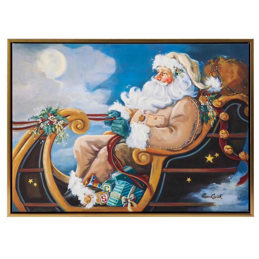 RAZ Imports *SB* 21.5" Moonlit Santa in Sleigh Framed Wall Art