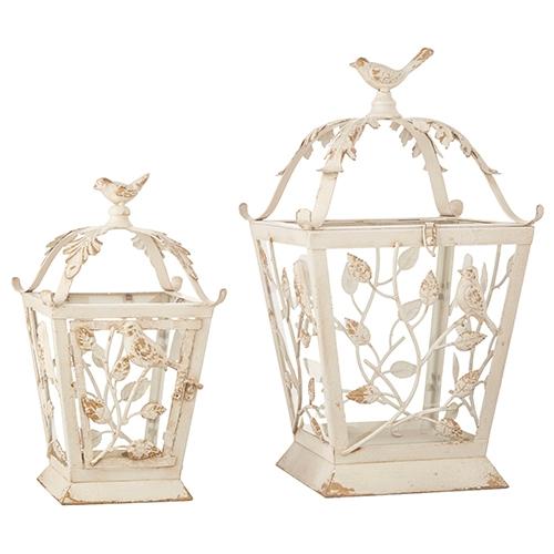 RAZ Imports *SB* 21" Birds on Branch Distressed White Lanterns