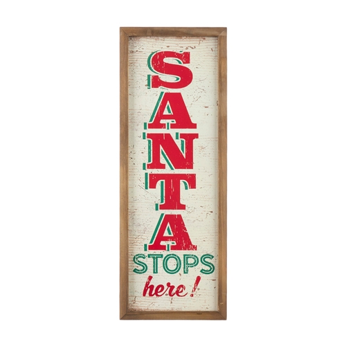 RAZ Imports *SB* 24.75" Santa Stops Here Wood Framed Wall Art