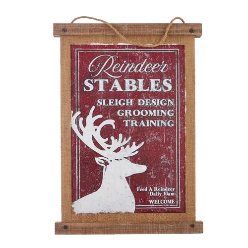 RAZ Imports *SB* 24" Reindeer Stables Printed Metal Backed Burlap Wall Art