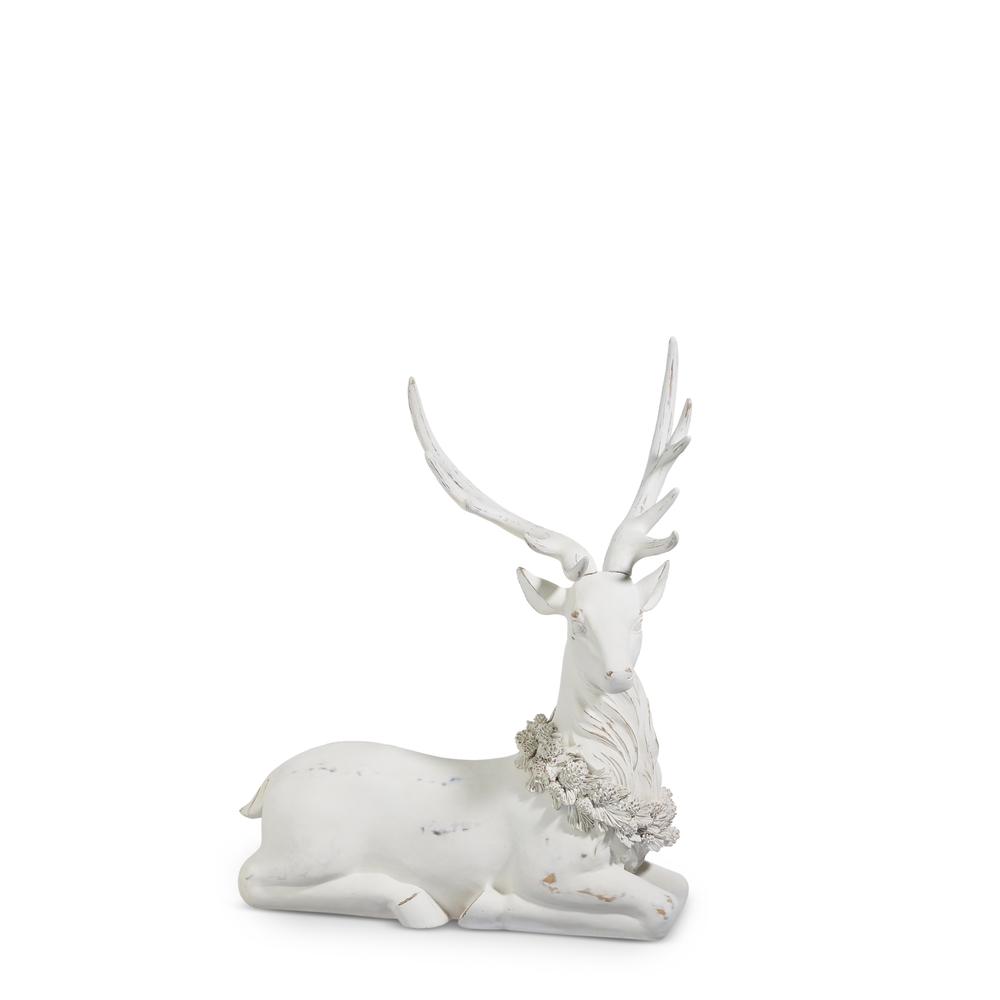 RAZ Imports *SB* 29" White Laying Deer with Holly Wreath