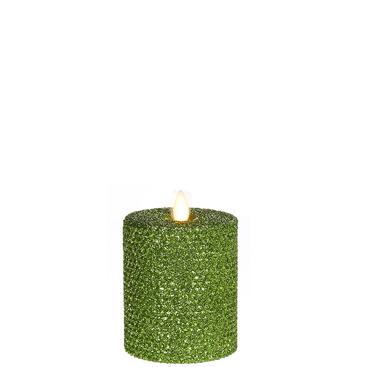 RAZ Imports *SB* 3.25"x4" Moving Flame Green Glittered Honeycomb Pillar Candle
