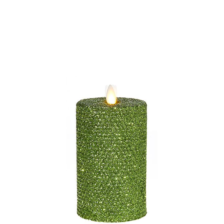RAZ Imports *SB* 3.25"x6" Moving Flame Green Glittered Honeycomb Pillar Candle