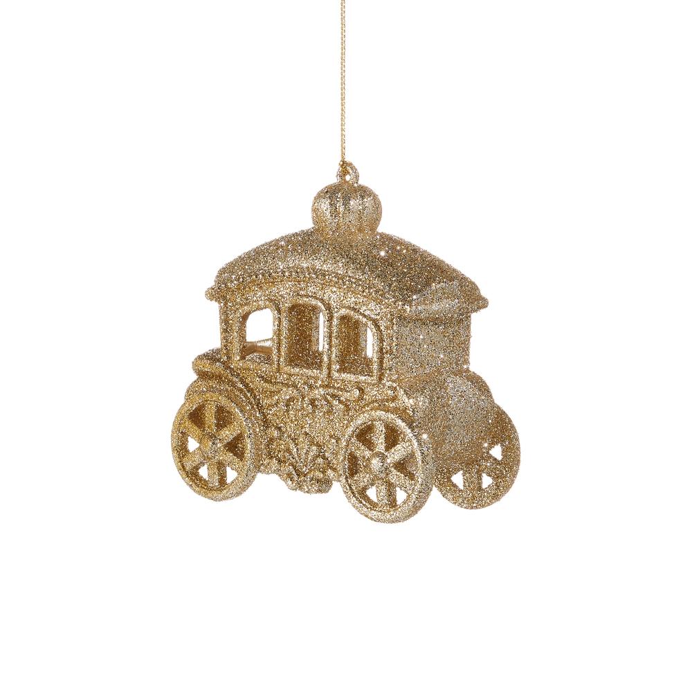 RAZ Imports *SB* 4.25" Champagne Glittered Carriage Ornament