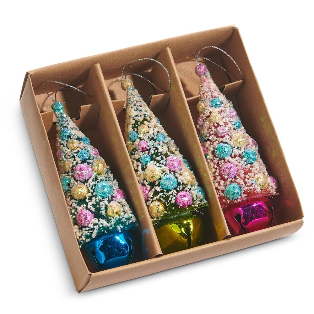 RAZ Imports *SB* 4.75" Box of Multicolor Bottle Brush Tree Ornaments