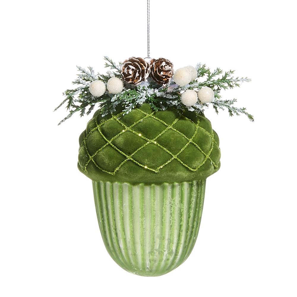 RAZ Imports *SB* 4.75" Green Flocked Cap Acorn Ornament