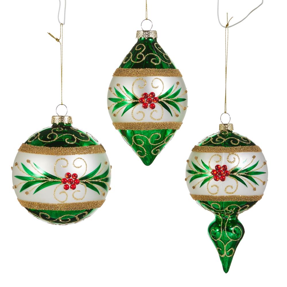 RAZ Imports *SB* 4" Green and White Embellished Ornament