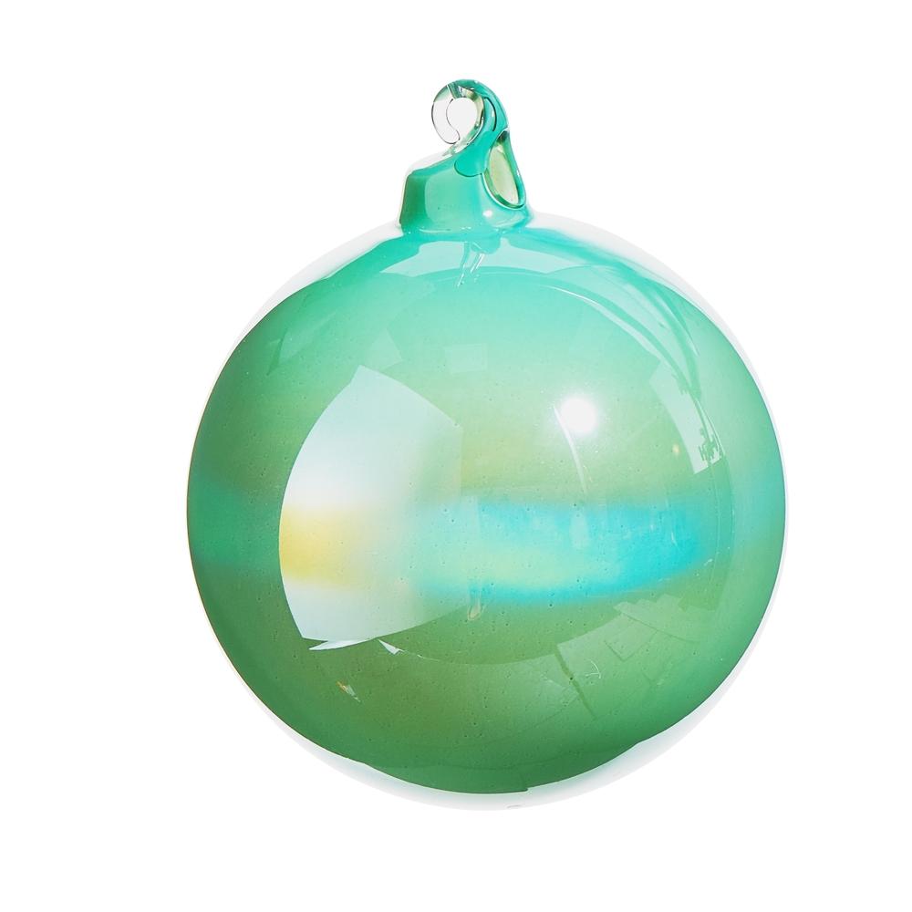 RAZ Imports *SB* 4" Green Iridescent Blown Glass Ball Ornament