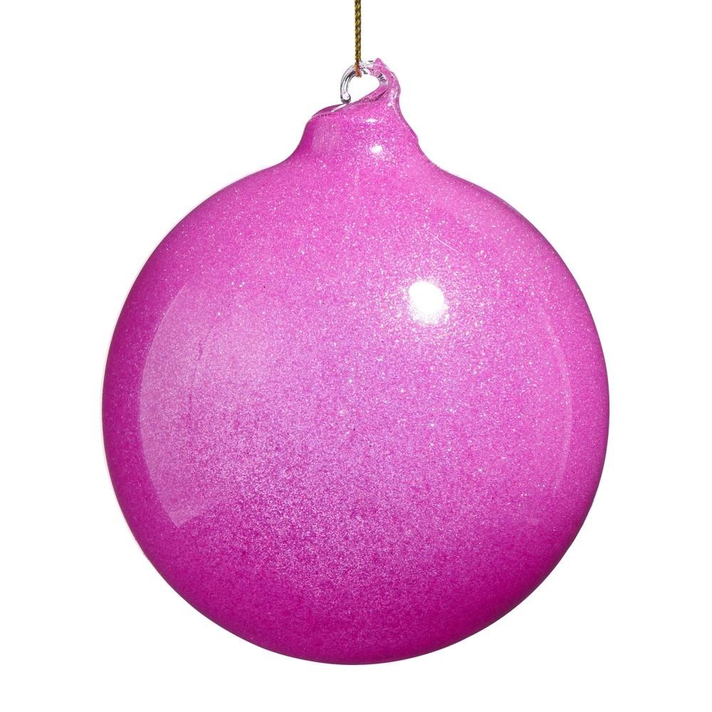 RAZ Imports *SB* 4" Pink Glitter Blown Glass Ball Ornament