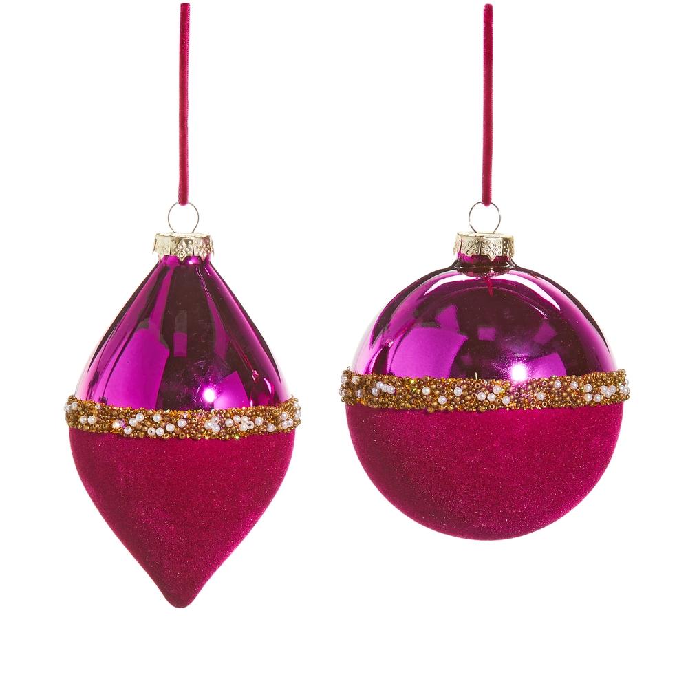 RAZ Imports *SB* 4" Purple Pearl Banded Velvet Ornament