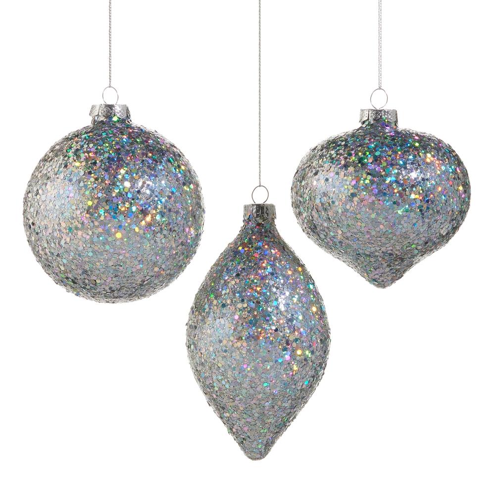 RAZ Imports *SB* 4" Silver Iridescent Glitter Ornament
