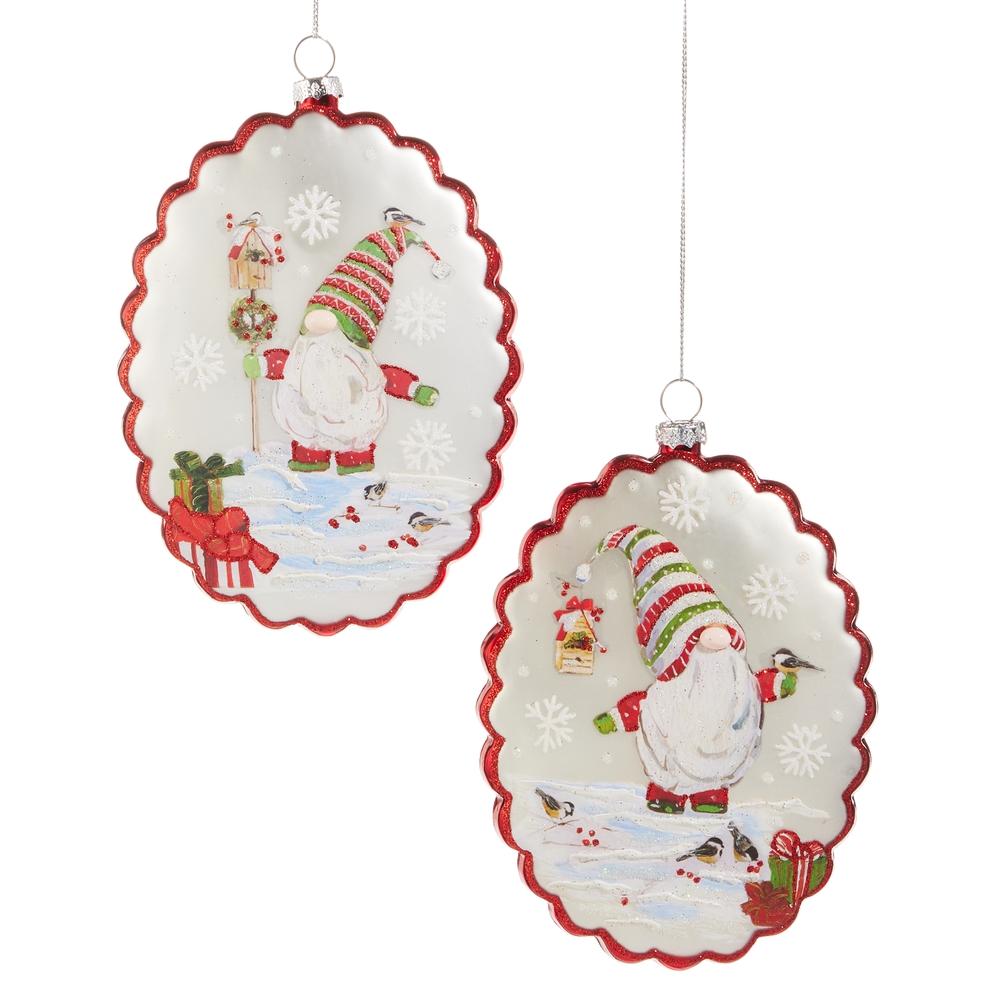 RAZ Imports *SB* 5.5" Winter Wonderland Gnome Oval Disk Ornament