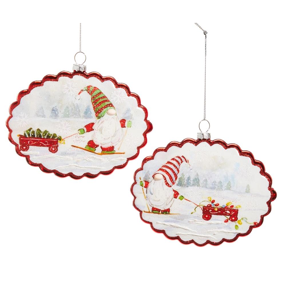 RAZ Imports *SB* 5.5" Winter Wonderland Gnome Oval Disk Ornament