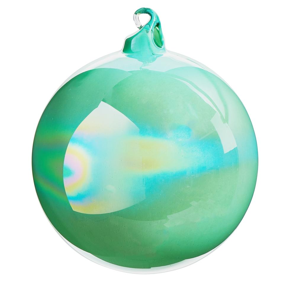 RAZ Imports *SB* 5" Green Iridescent Blown Glass Ball Ornament